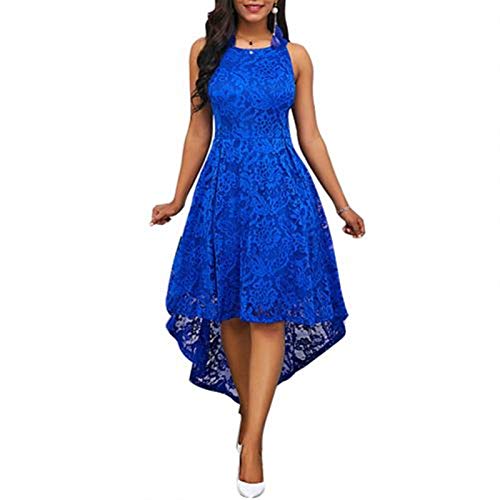 Damenkleid Blumenspitzenkleid for Frauen ärmellosen unregelmäßigen Saum eine Linie Swing Formale Party Midi-Kleid Elegantes Damenkleid (Color : Dark Blue, Size : X-Large Size)