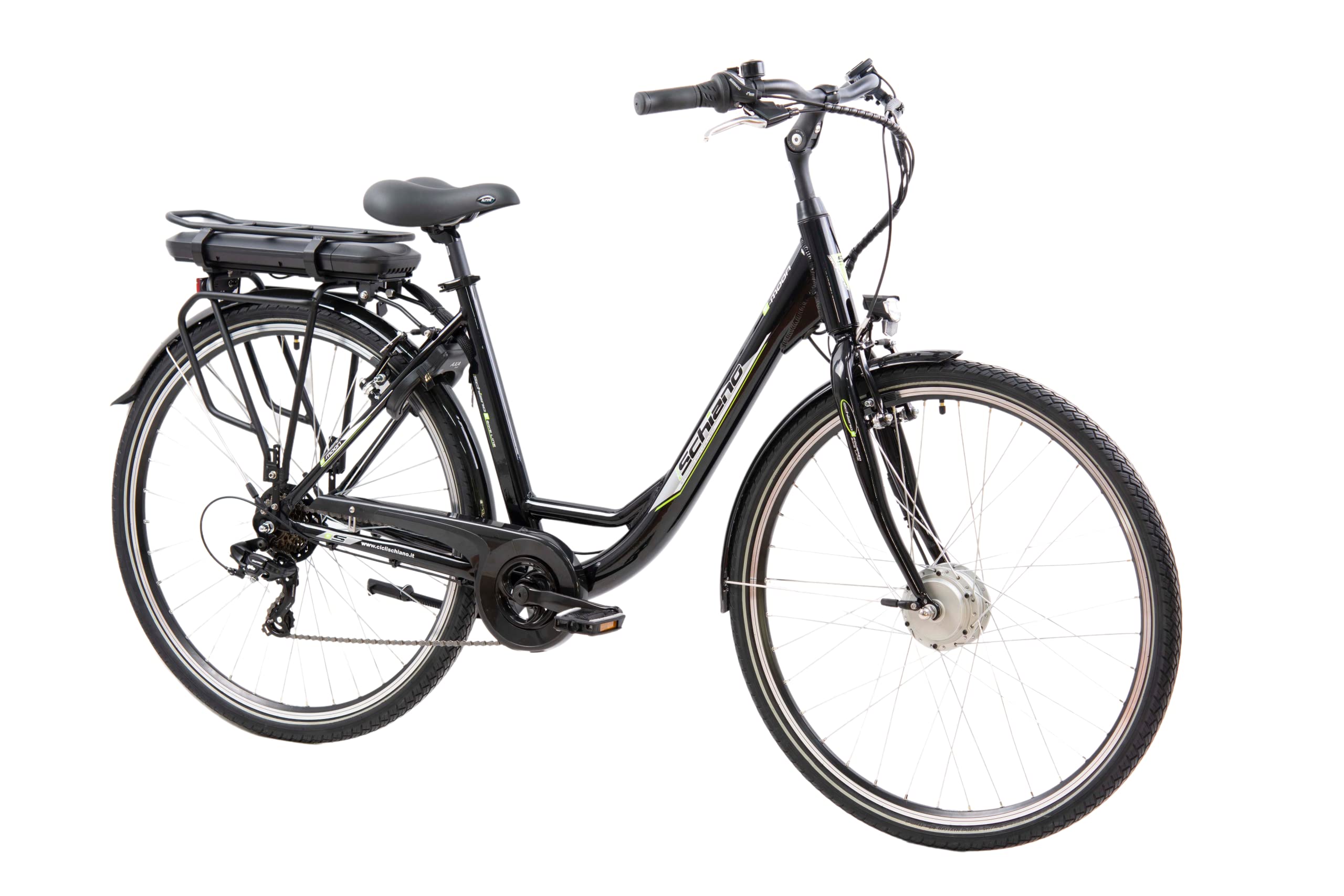 F.lli Schiano E-Moon 26 Zoll E-bike Pedelec , e bike electric Fahrrad für Herren / Damen bis 25 km/h und mit guter Reichweite , Elektrofahrräder , Damenfahrrad mit Motor Gepäckträger 36V Akku Korb