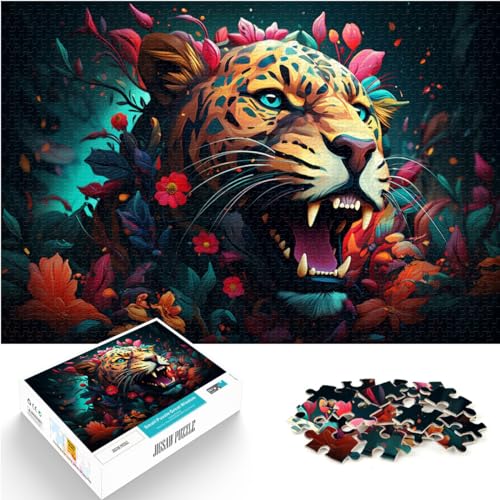 Puzzles Fantasiefarbener Gepard, Tier, 1000 Teile, Puzzle, Geschenke, Holzpuzzle, Spielzeug, Puzzle, Lernspiele, Stressabbau-Puzzles, 1000 Teile (50 x 75 cm)