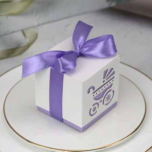 20/50/100pcs Baby Foot Candy Box Kutsche Sweet Bag Footprints Party Favor Gift Boxes Baby Shower BirthdayTaufe Container-Carriage Purple,50pcs