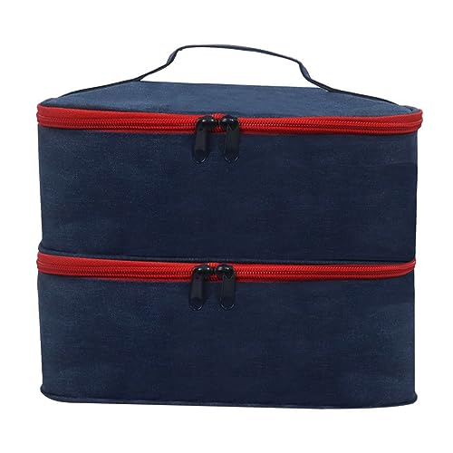 ohodhmnu Damen Tragetasche Nagellack Tasche Aufbewahrungstasche mit Griff für NailTech Doppellagige Tragetasche für 30 Flaschen Nagellack, Blau / Rot, with ribbon