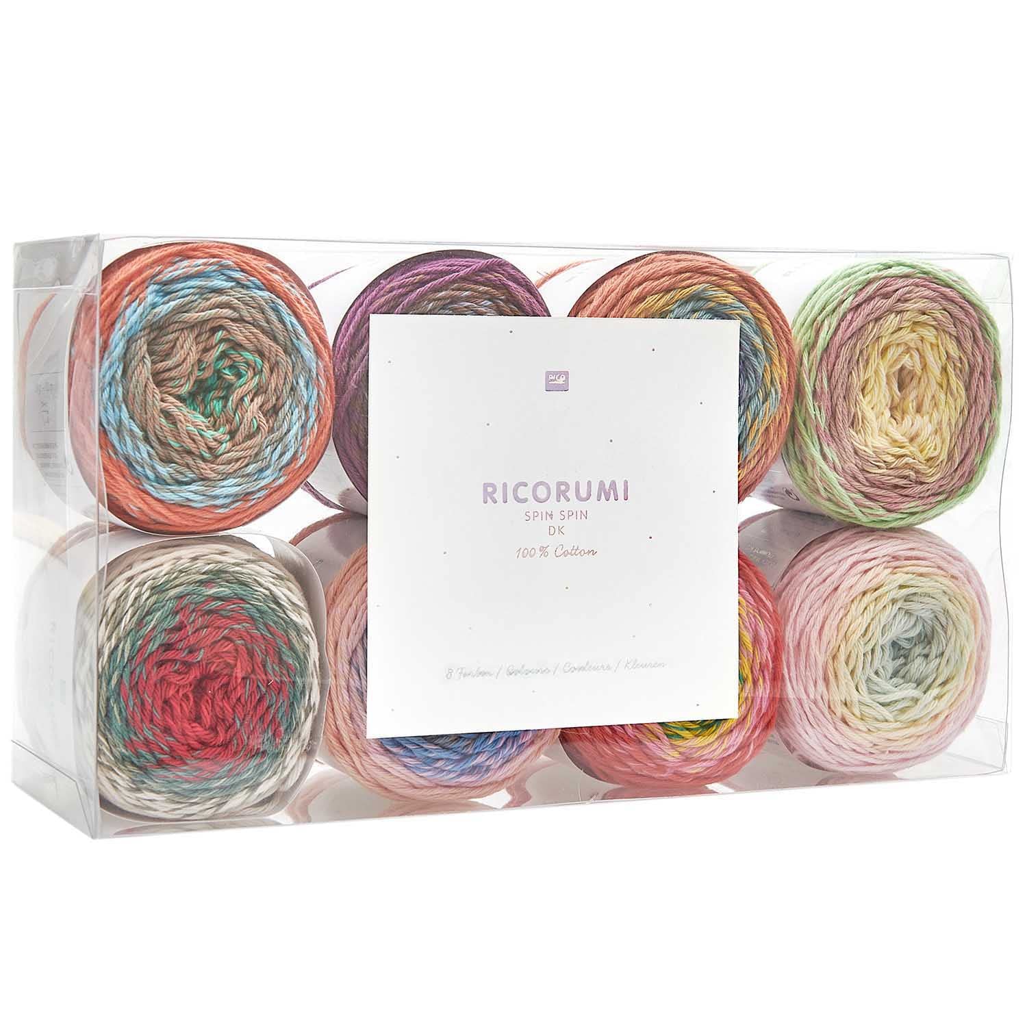 Rico Design Ricorumi Set 8er Spin Spin, Amigurumi Baumwollgarn mit Farbverlauf für Nadelstärke 3 bis 4 mm, 8x50g