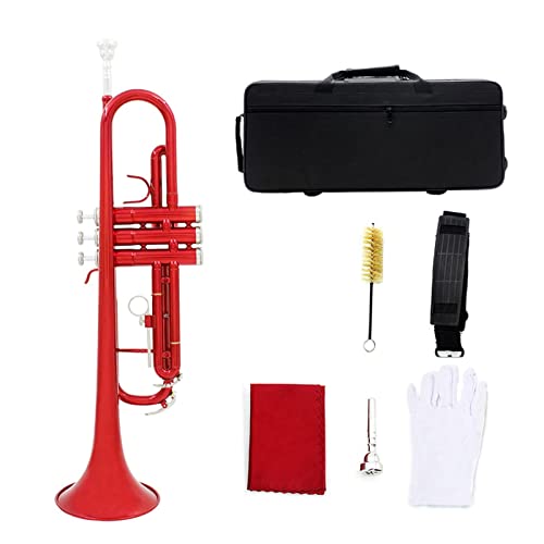 Trompete Messing Trompete BB B Flaches Messing-Instrument Mit Fallband-Mundstück-Musikinstrument-Zubehör (Color : Crimson)