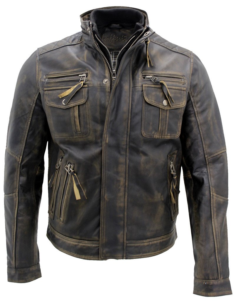 Infinity Leather Herren Schwarz warmen Jahrgang Brando Bikerjacke aus Leder S