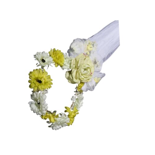 AIHEDOUJ Erstkommunion-Schleier, Hochzeits-Tiara, Schleier-Blumen-Kopfschmuck, Braut-Kopfschmuck für Hochzeitsschleier, Hochzeitsschal, Diademe, Kranz, Schleier, Braut-Kopfbedeckung, Strand-Böhmen,