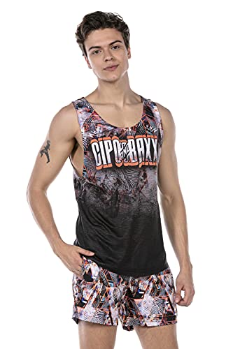 Cipo & Baxx Herren Sommer Set Tanktop Schwimm Shorts T-Shirt Ärmellos Baumwolle CUK244 Orange XL