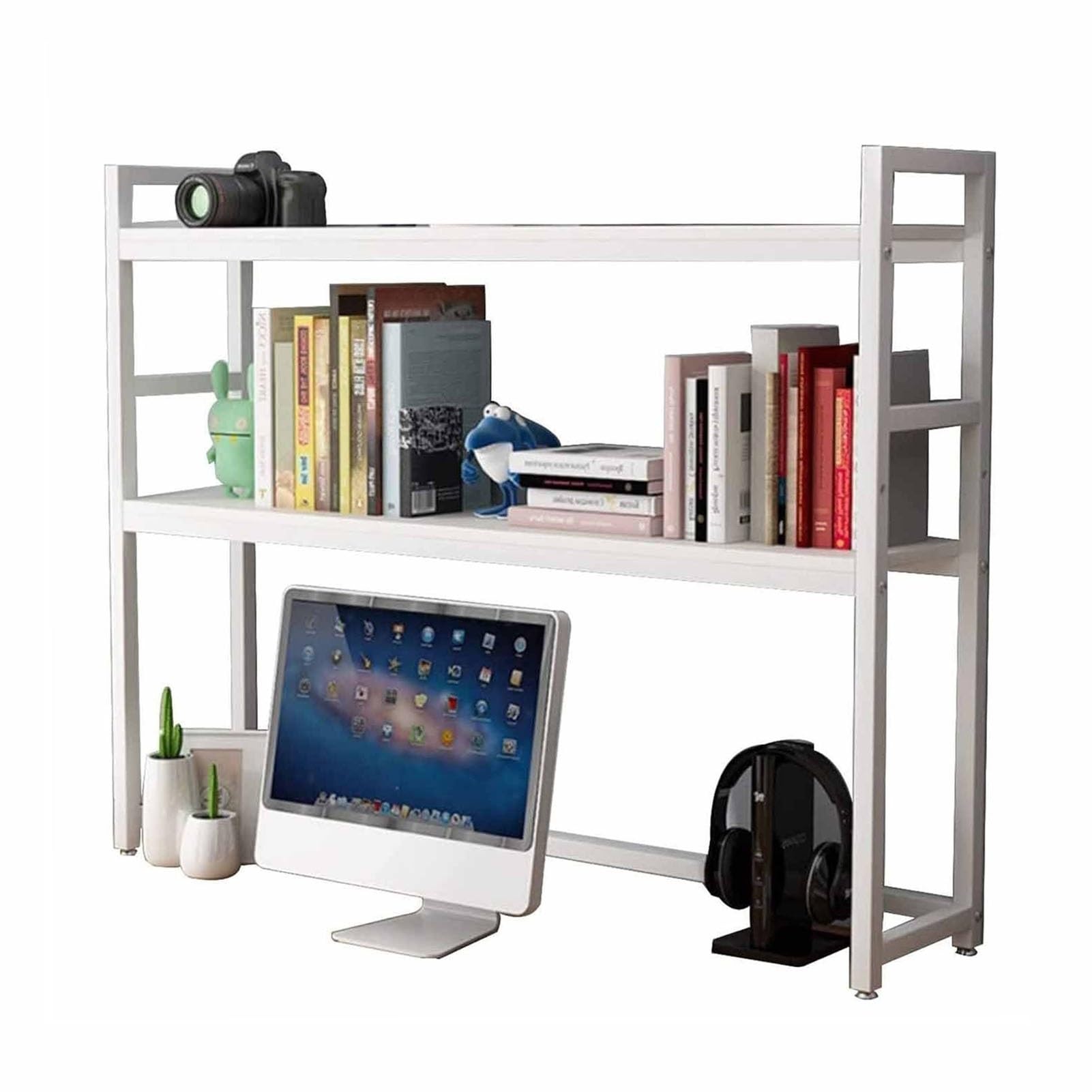 Verstellbares Schreibtisch-Bücherregal-Organizer-Rack - Schreibtisch-Bücherregal aus Holz und Metall, Schreibtisch-Bücherregal für Computertische, offenes Schreibtisch-Aufbewahrungsregal, für Ausste