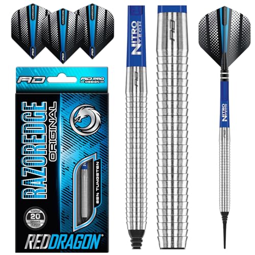 RED DRAGON Razor Edge Original 18 Gramm Tungsten Softip Darts Set with Flights and Stems