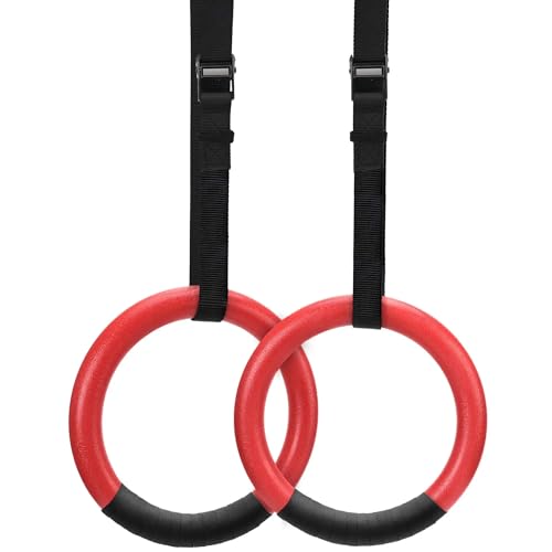 BFVAKBKYT Gymnastik Ringe,Suspension Trainer System, 1100lbs Kapazität mit 14,76ft verstellbaren Schnallenriemen Pull Up Übungsringe rutschfeste Ringe for Zuhause(Red)