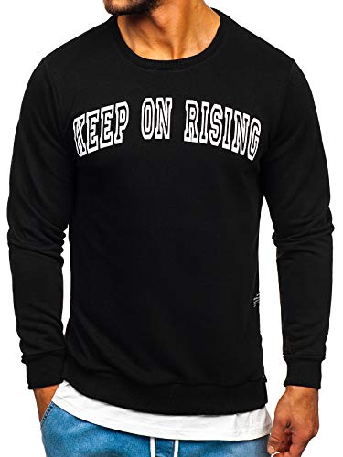 BOLF Herren Sweatshirt Pullover mit Aufdruck Pulli Rundhalsausschnitt Sport Style 11114 Schwarz M [1A1]