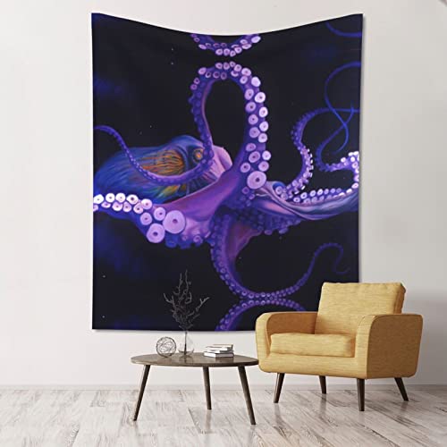 DMORJ Violetter Oktopus-Wandteppich – 152,4 x 130,8 cm, Wandbehang, Schlafzimmer, Wohnzimmer, Stoff, Heimdekoration, ästhetischer Wandteppich