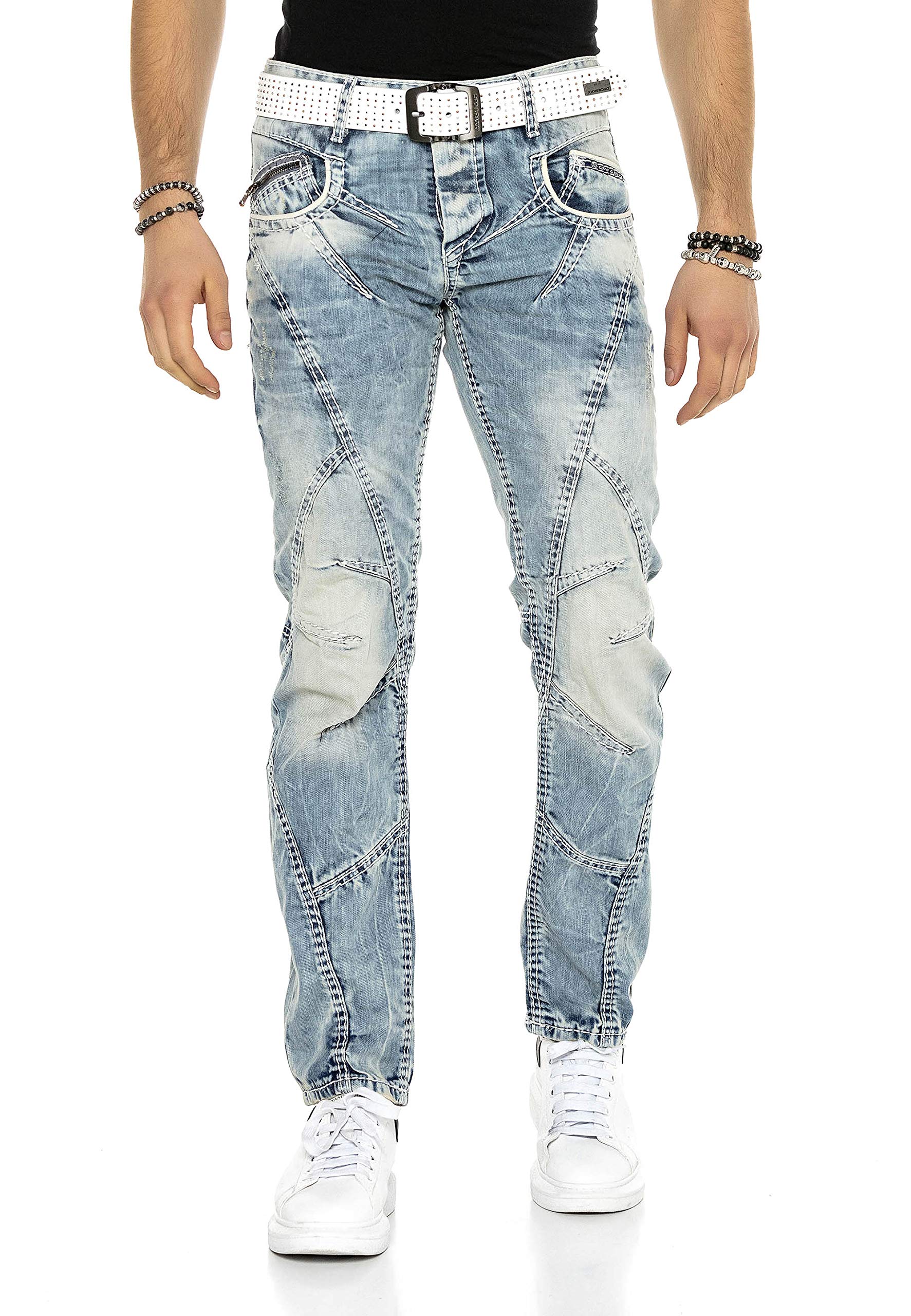 Cipo & Baxx Herren Jeanshose Regular Fit Used Denim Streetwear Freizeit W30 L32 Blau