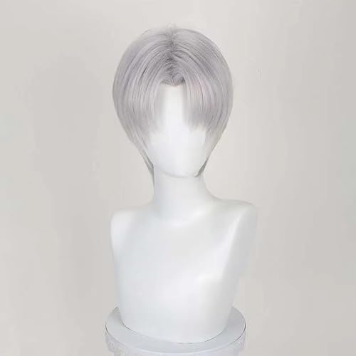 WCCNKK Wig Anime Cosplay Perücke for Light And Night Charlie, Silbrig-Weißes Kurzes Haar, Heat Resistant Synthetic Wigs, Mit Perückenkappe, Anime-Geschenk, Halloween-Partys, Carnival