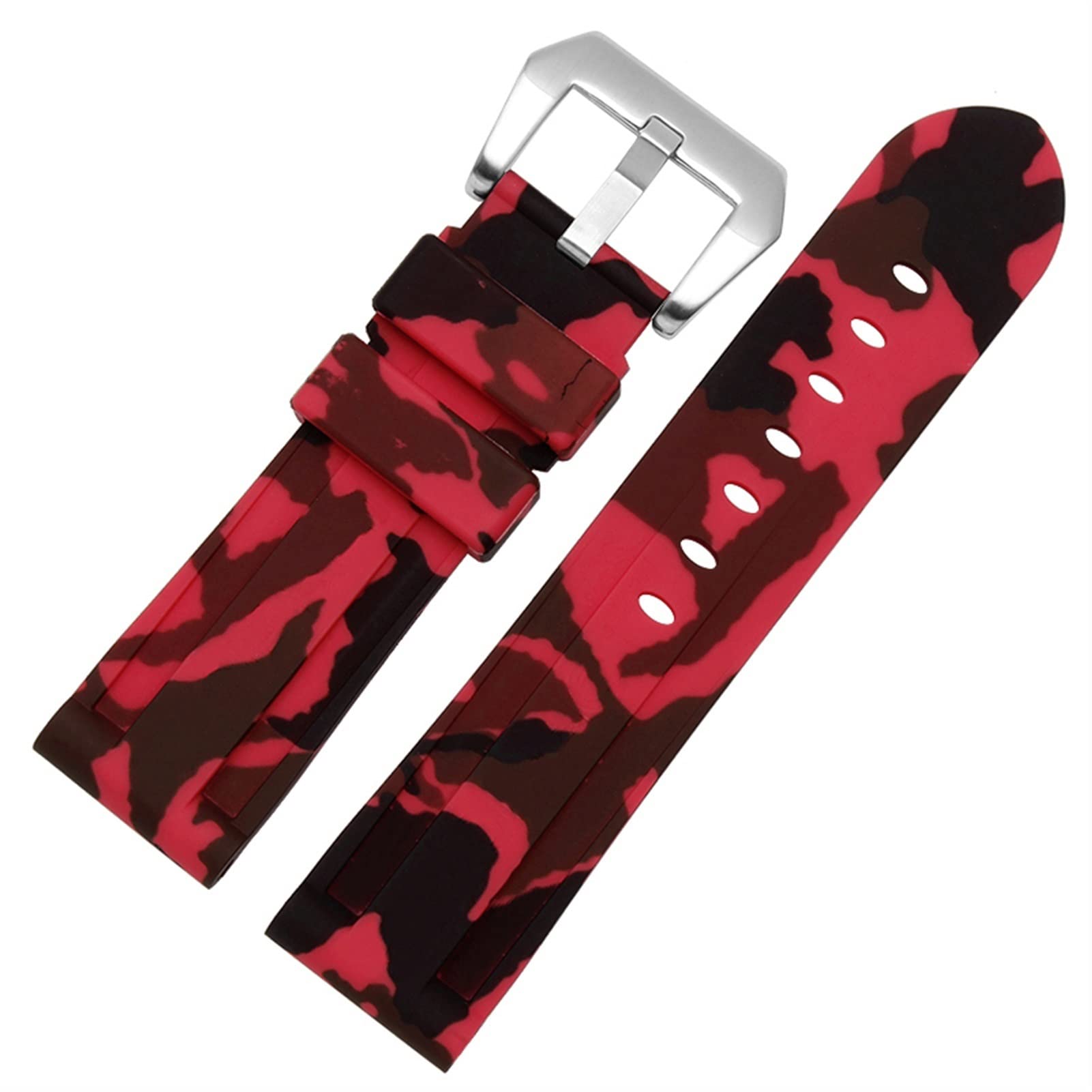 SCRUBY Silikon Uhrband für PAM111 386 441 Serie Armband Gurte 20mm 22 mm 24 mm 26 mm wasserdichtes Sport -Tarnarmband(Camo red silver,26mm)