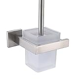 CASEWIND Toiletten Set Toilettenbürstenhalter aus 304 Edelstahl mit Bürte und Mattglas Becher, Günstig Rostfrei Gebürstet finished Modern Silber Stil Wandhalterung Bohren