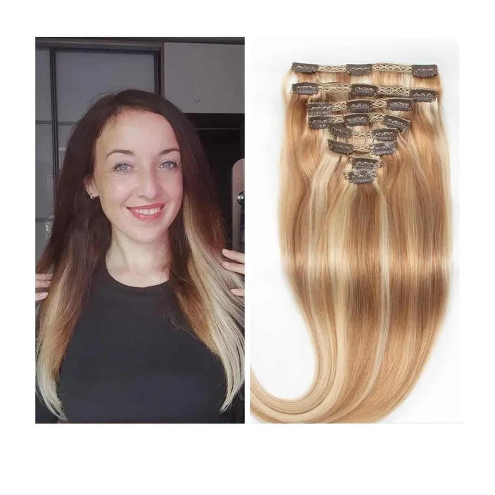 Clip-in-Haarverlängerungen Clip-in-Haarverlängerungen, 8 Stück, blond, hervorgehoben, goldblonde Haarverlängerungen, Clip-in-Haarverlängerungen, Remy-Clip-in-Haarverlängerungen, echtes menschliches Ha