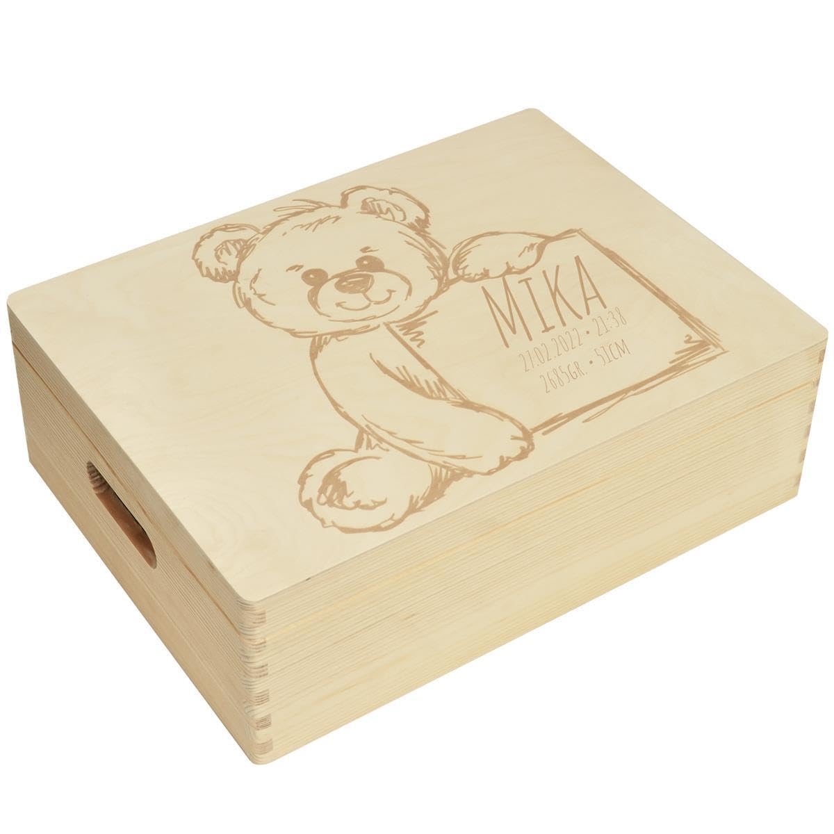 CHICCIE Erinnerungsbox personalisiert für Baby & Kind mit Gravur Teddy - Geburt Holzkiste für schöne Erinnerungen - Holz-Box Erinnerungskiste 40x30x14cm