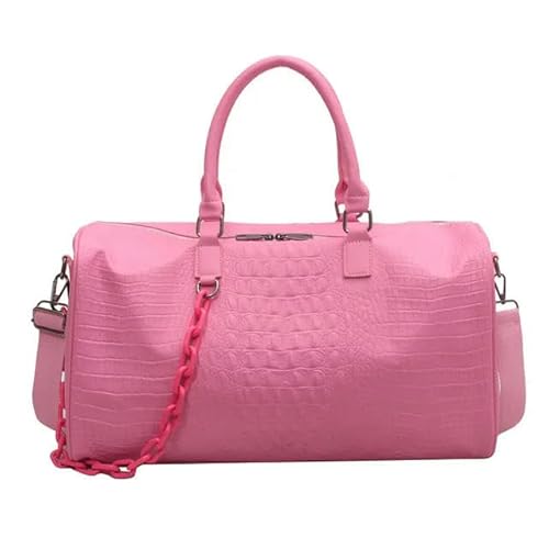 Reisetasche Krokodilmuster Reisetasche Große Kapazität Pu Leder Tote Bag Frauen Schultertasche Fitness Sport Gepäck-Heiß Pink