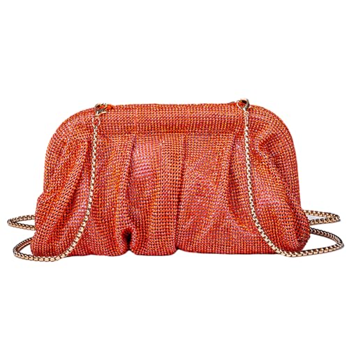 ohodhmnu Damen-Tragetasche, Abendtasche, plissiert, für Party, Bankett, Hochzeit, Clutches für Frauen, Mädchen, Cocktail, Crossbody-Tasche, korallenrot, With pendant