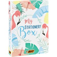 BIC My Stationery Box - 28 Schreibgeräte, 10 Marker/6 Kugelschreiber/4 Textmarker/1 Korrekturroller/5 Permanent-Marker/2 Haftzettelblöcke und ein Notizblock in DIN A5 - Weiß