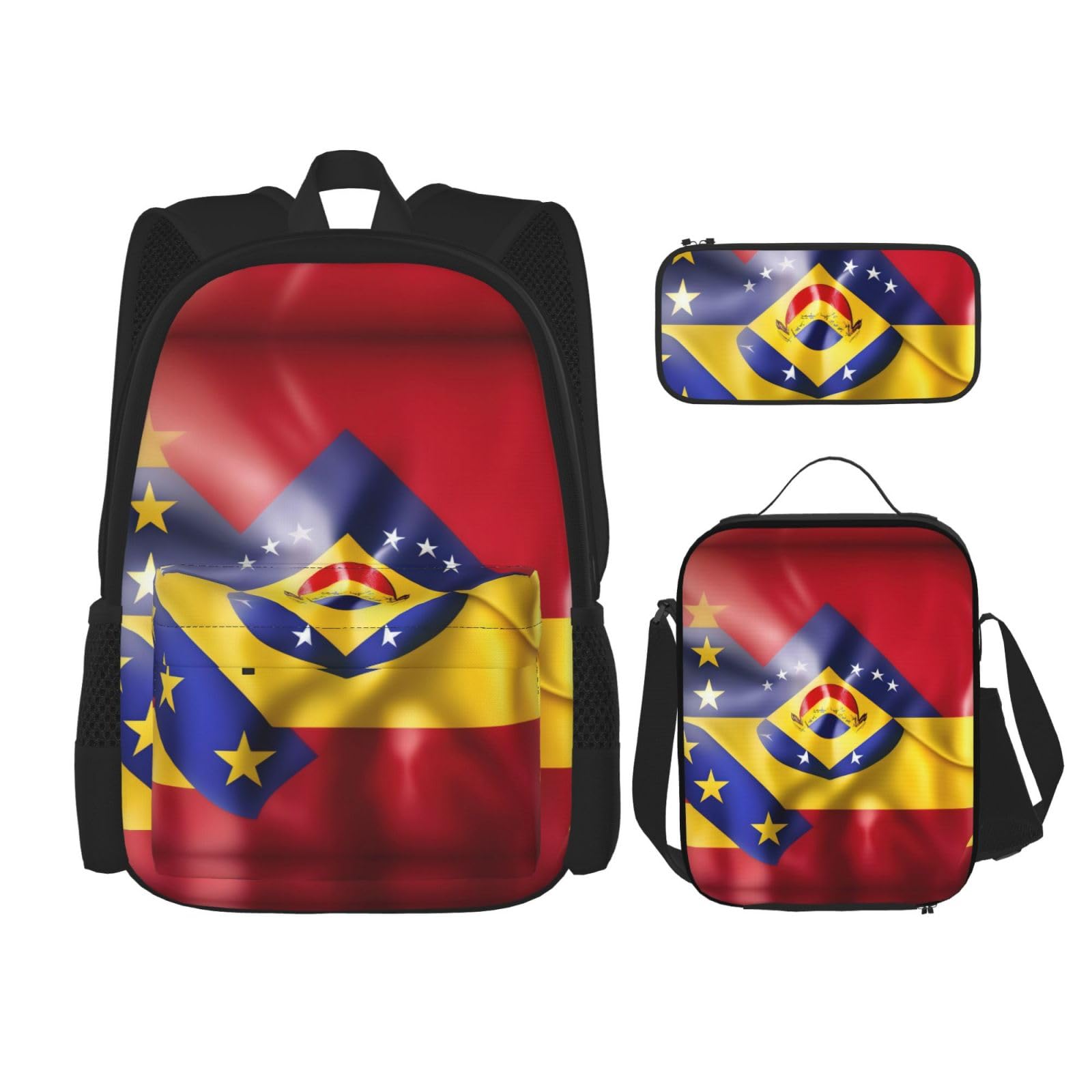 YQxwJL 3-in-1-Rucksack-Büchertaschen-Set, blauer Schmetterlings-Druck, lässiger Reiserucksack, mit Federmäppchen, Lunchtasche, Flagge Venezuelas, Einheitsgröße