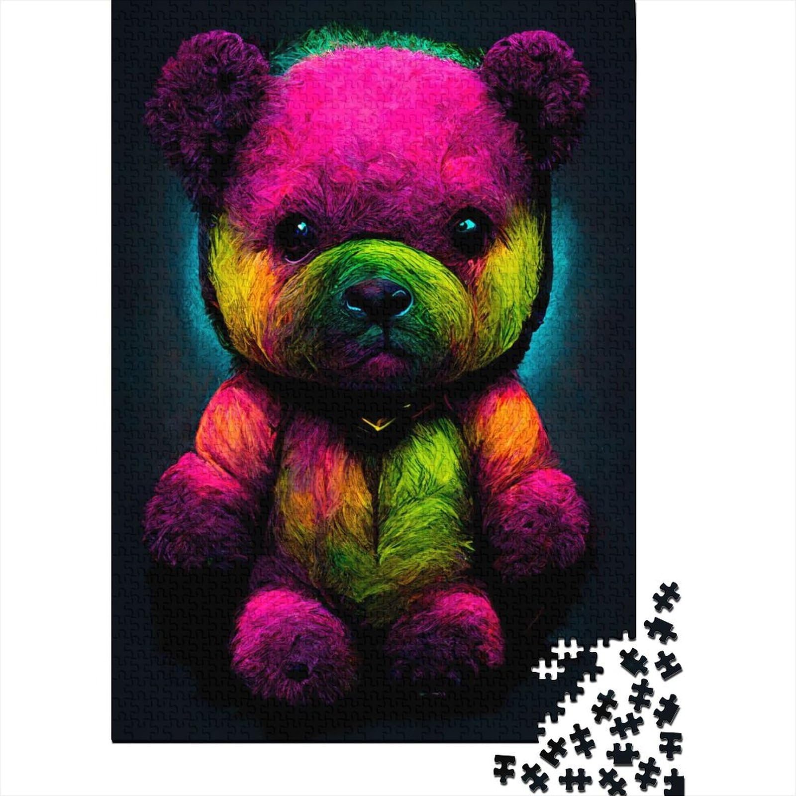 Kunstpuzzle für Erwachsene 1000 Teile Neon-Teddybär Lustiges Puzzle für Erwachsene 1000 Teile Nachhaltiges Puzzle für Erwachsene 75x50cm