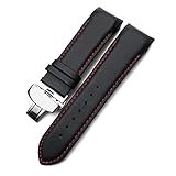 NEYENS Echtleder-Armband 22 mm 23 mm 24 mm für Tissot T035 617 627 439 Braun Schwarz Kalbsleder Uhrenarmband Schmetterlingsverschluss (Farbe: T035 Schwarz Rot, Größe: 24 mm)