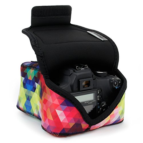 USA Gear DSLR Kameratasche Klein für Spiegelreflexkameras, SLR-Kamerahülle mit Neoprenschutz, Gürtelhalfter und Zubehör - Kompatibel mit Nikon D3400, Canon EOS Rebel, Pentax K-70 & mehr - Geometrish