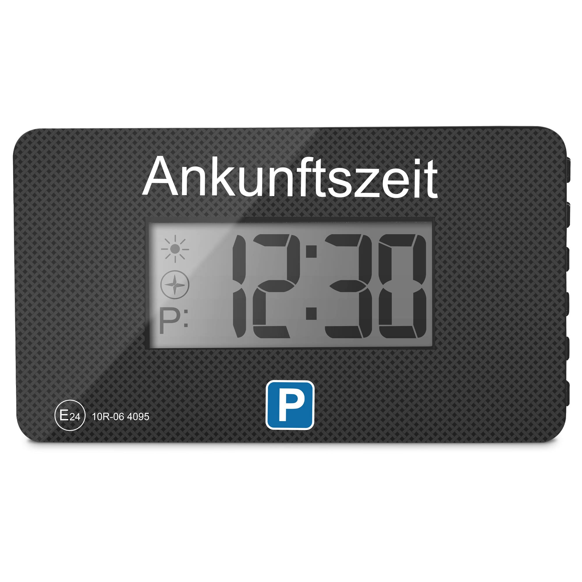 Parkwächter V1 automatische Parkscheibe gemäß der Straßenverkehrsordnung, Digitale Parkscheibe für das Auto, elektronische Parkuhr, Carbon, 105 x 60 x 13 mm