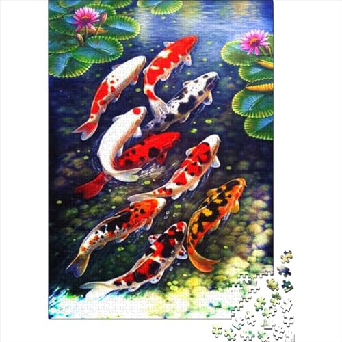 Koi-Fisch-Puzzle, 1000 Teile, Puzzle für Erwachsene, Holzpuzzle für Erwachsene, Puzzles für Erwachsene, Lernspiel, Herausforderungsspielzeug (Größe: 75 x 50 cm)