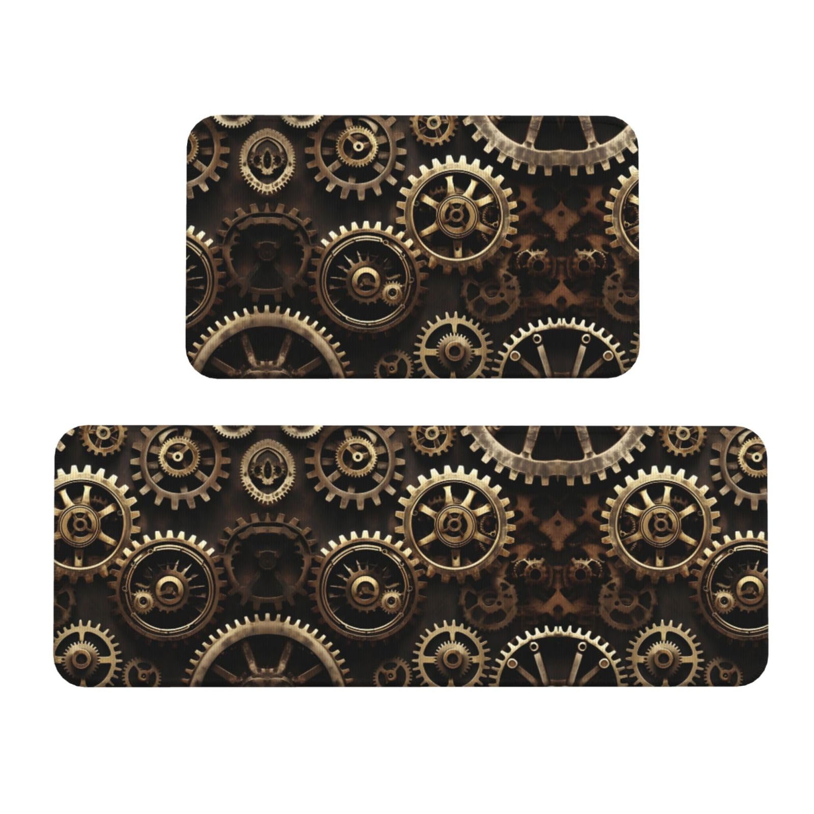 YQxwJL Coole Steampunk-Küchenteppiche, rutschfeste Küchenmatte, 2er-Set, bequeme Stehbodenmatten für Küche, Büro