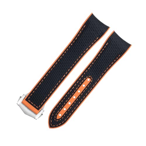 IOTUP Uhrenarmband für Omega Seamaster 600, weiches FKM, Fluorkautschuk, Nylon-Textur, Vollgummi-Uhrenarmband, Faltschließe für 43,5 mm Zifferblatt, 21 mm, 22 mm, Achat