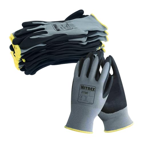 NITREX Unigloves 270E Wiederverwendbare Handschuhe mit Schaumstoff-Nitril-Handflächenbeschichtung und Polyesterfutter, Grau/Schwarz