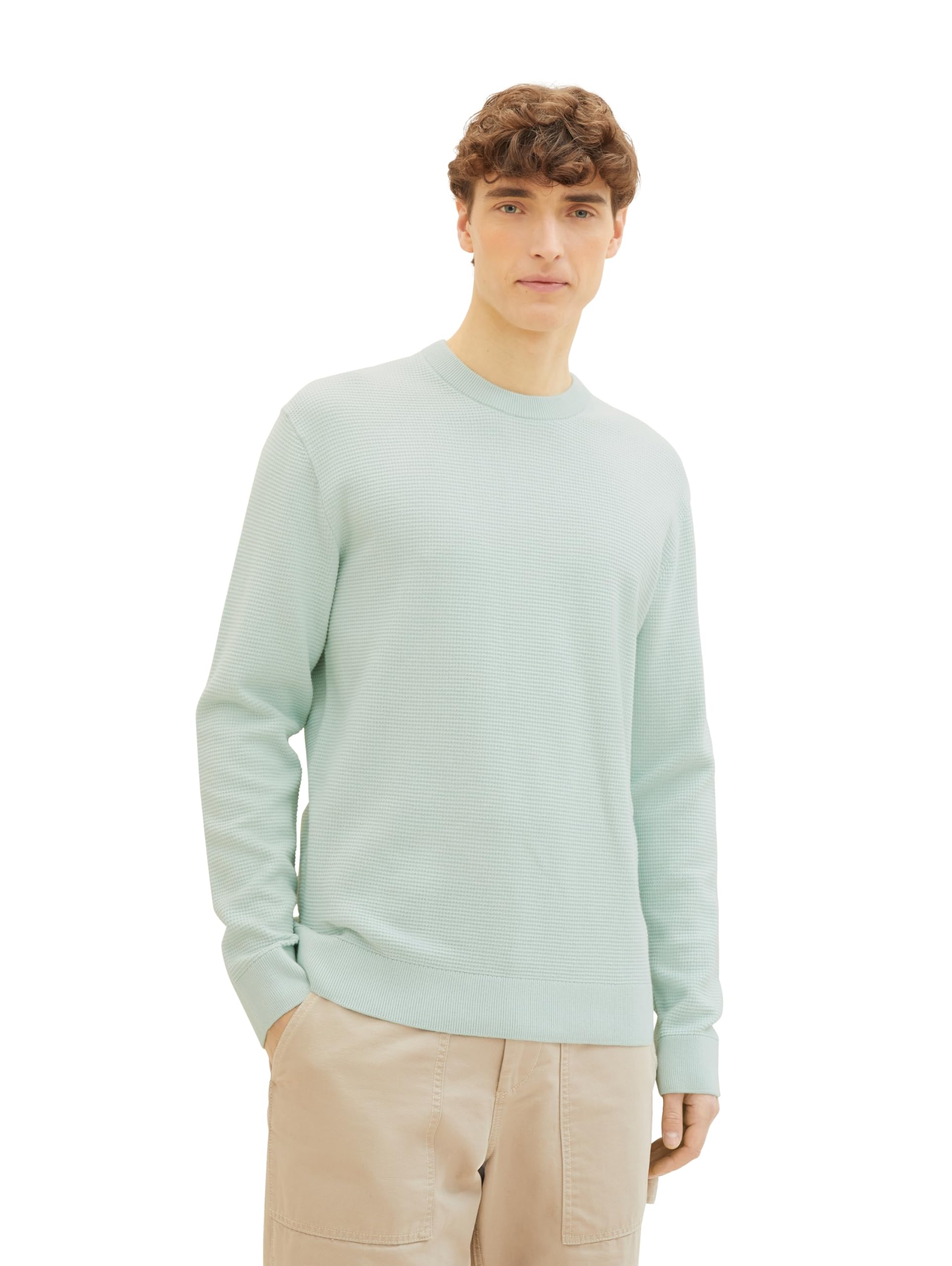 Tom Tailor Denim Herren Basic Strick-Pullover mit Struktur, 17549 - Sea Foam, L