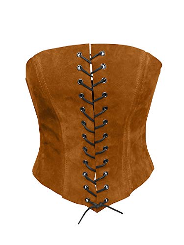 Andracor - Schlichtes Wildleder Mieder - Vollbrust Corsage - Naturbraun XS bis XXL - für LARP, Mittelalter, Steampunk, Wikinger