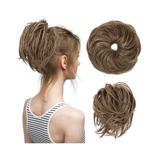 Brötchen Haarteil Synthetisches elastisches unordentliches Brötchen, Kunsthaar, Chignon, lockiges Haargummi, Hochsteckfrisur, Donut-Haarteile, Bänder, Bündel, Schwanz, blondes Haar for Frauen Brötchen