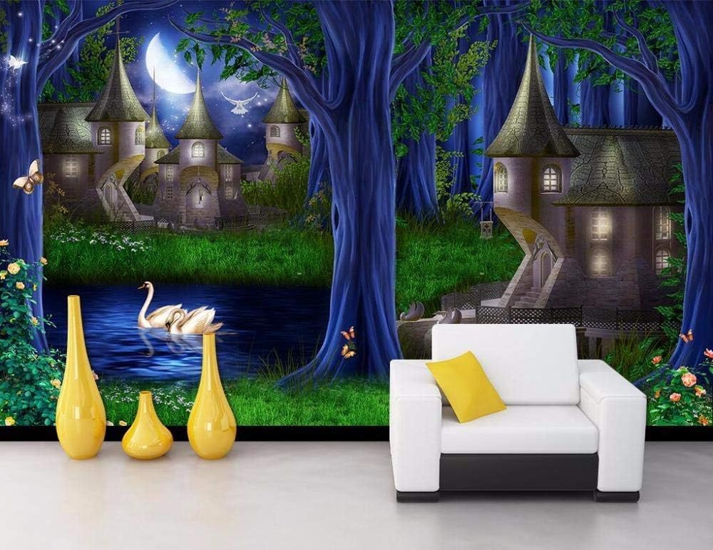 Wald Schloss Märchenreich 3D Tapete Poster Restaurant Schlafzimmer Wohnzimmer Sofa TV Dekorative Wand-350cm×256cm