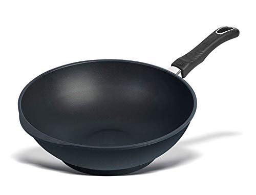 Original Gundel GUSS-WOK INDUKTION, Ø 30 cm, Höhe 10 cm, Rühr-Pfanne PFOA-frei, Akku-Therm Boden – fester Stiel