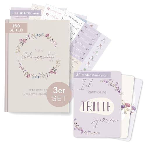 mintkind® Schwangerschaft Geschenkset "Meine Schwangerschaft" Tagebuch + Meilensteinkarten Schwangerschaft Rosa I Schwangerschaft verkünden I Personalisierte Geschenke Baby