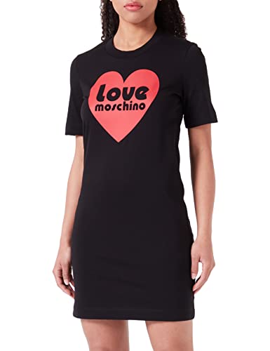 Love Moschino Damen Short-sleeved T-shape Regular Fit Dress, Schwarz, 38 EU