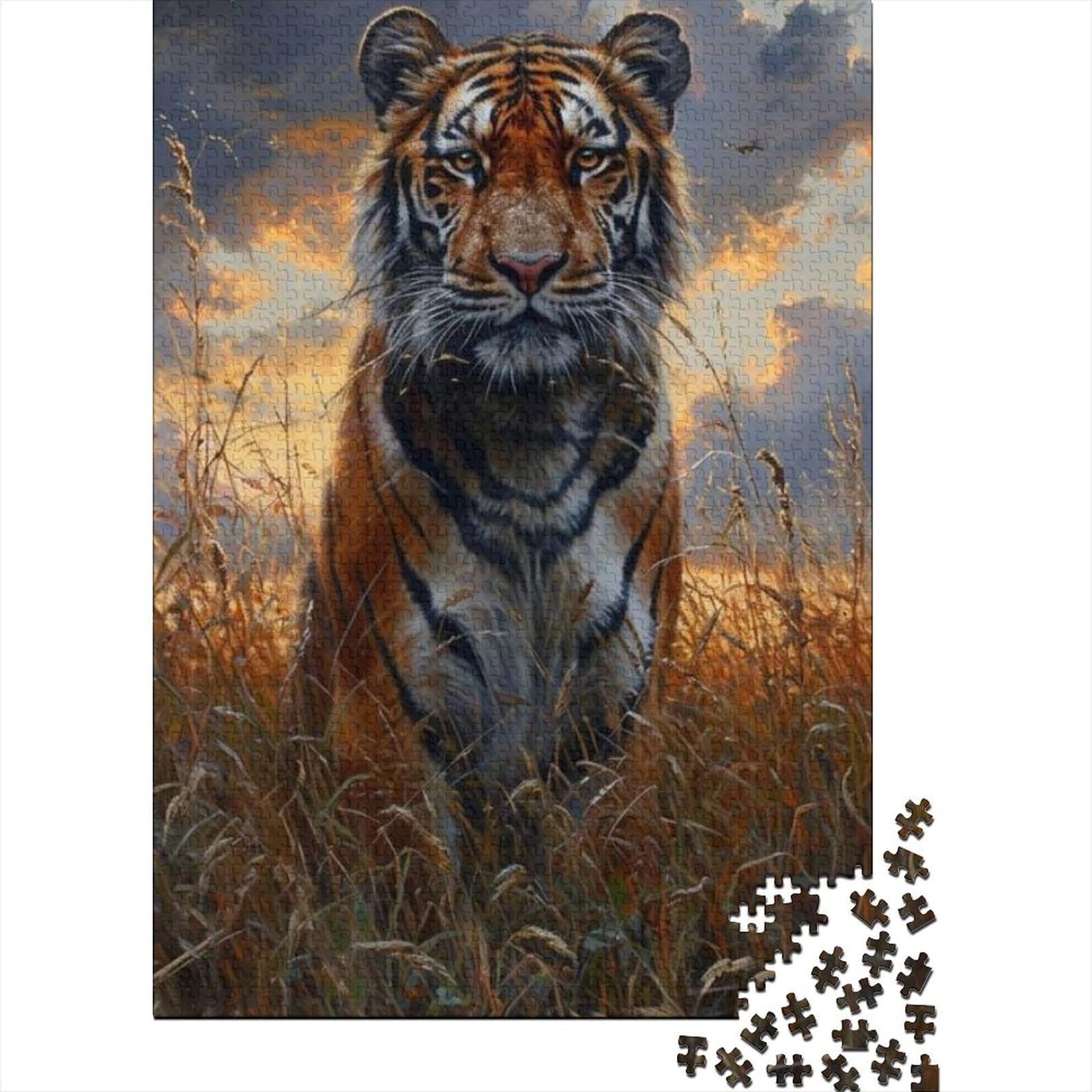 Puzzle für Erwachsene, 500 Teile, Tiger-Puzzle für Erwachsene, Holzbrett-Puzzle, anspruchsvolles Spiel, Größe: 52 x 38 cm