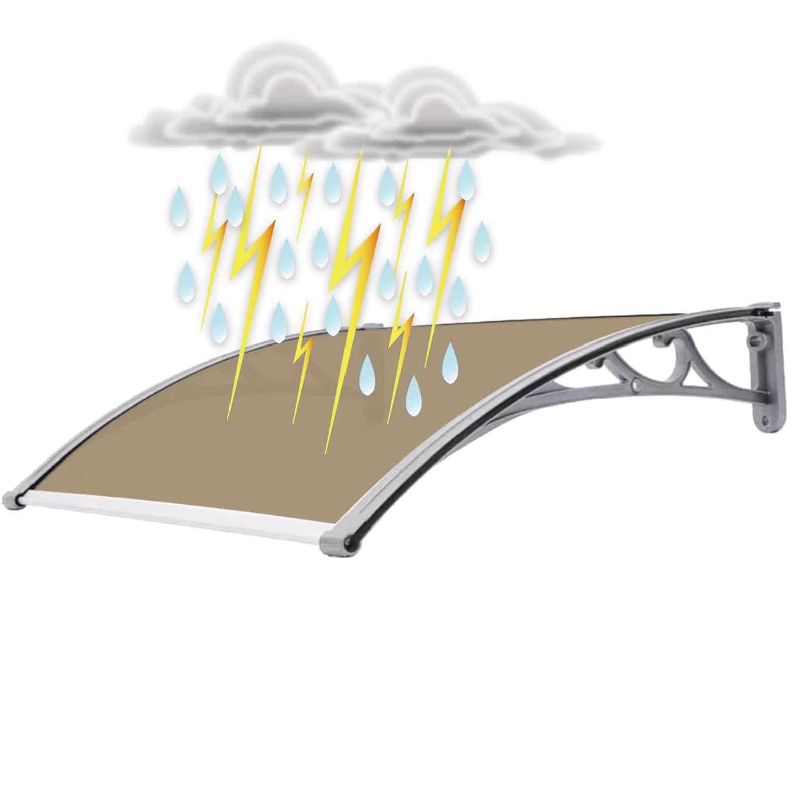 Fenster-Markise, Türvordach, Türmarkise mit Schwingtür-Abdeckung, Haustür-Außenterrassen-Vordach, Sonnenschutz, UV-Schutz, Regen-/Schneeschutz, Polycarbonatplatte, Halterung aus Aluminiumleg