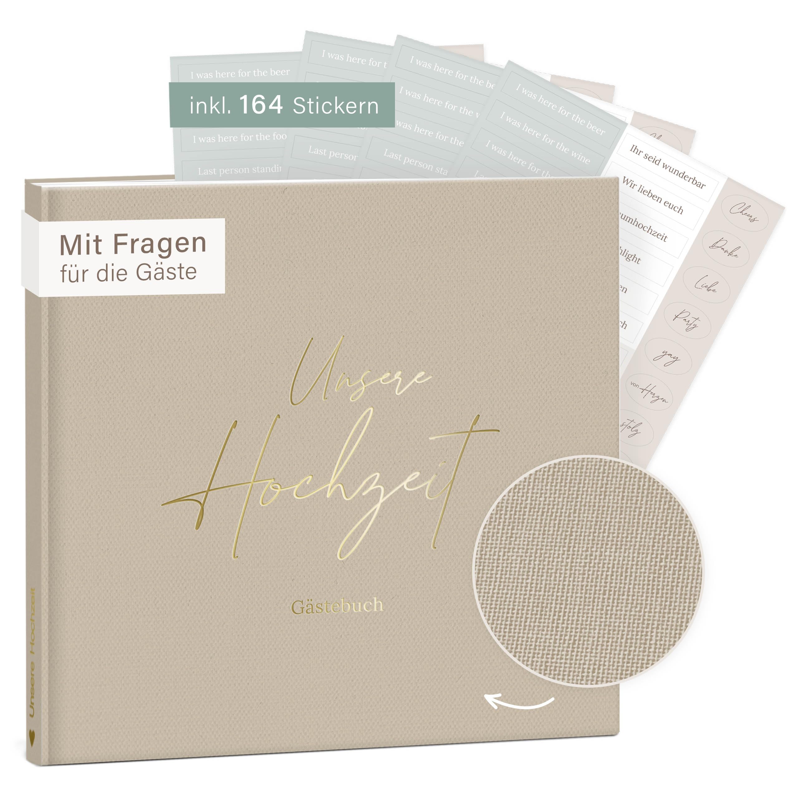 mintkind® Gästebuch Hochzeit zum Ausfüllen Beige inkl. 4 Stickerbögen | 84 Seiten mit Fragen für die Gäste | Hochzeitsgeschenke für Brautpaar als Hochzeit Deko | Goldene Hochzeit Silber Hochzeit