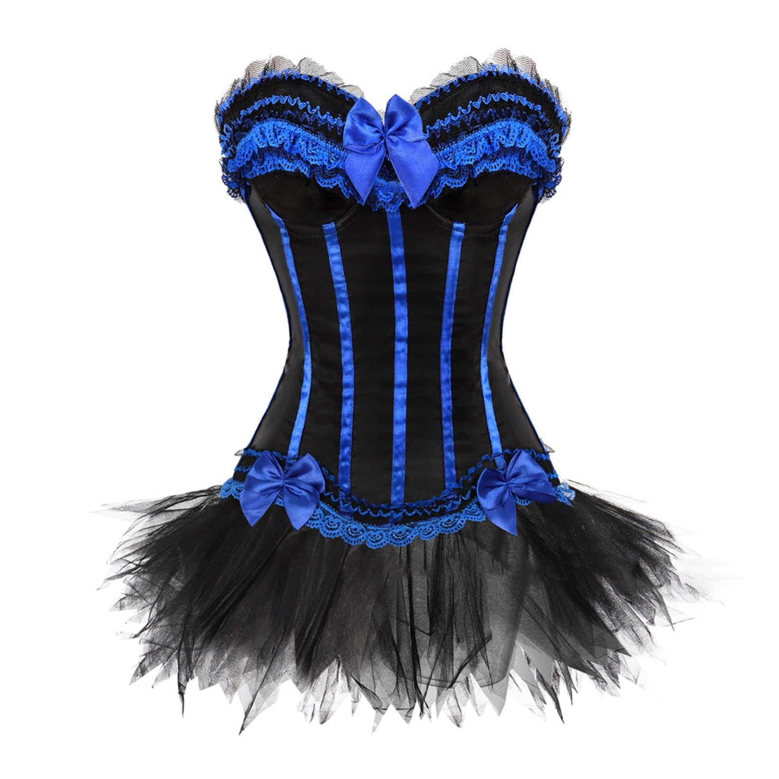 WANGTIANXUE Damen Tutu Rock Zweiteilig Gothic Rock und Korsett Zweiteiliges Vintage Mittelalter Viktorianisch Renaissance Spitzen Rock und Corset 2PCs Set Halloween Karneval Kostüm Ball Party Outfit