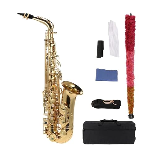 E Flat Eb Altsaxophon Messing Lackiert Sax Holzblasinstrument Mit Koffer Handschuhe Pinsel Saxophon Zubehör (Color : Gold)