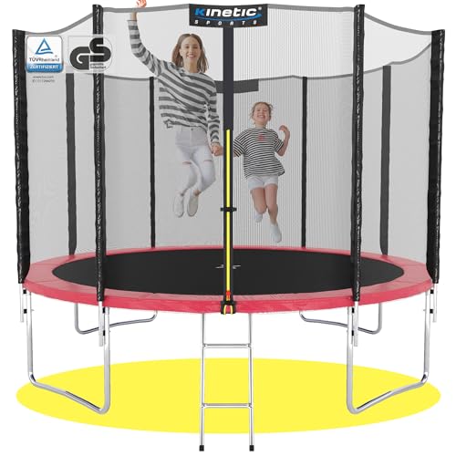 KINETIC SPORTS Trampolin Outdoor Salto Ø 305 cm - TÜV Rheinland geprüft, Kindertrampolin Gartentrampolin Set mit Leiter, Netz, Randpolster, USA Sprungtuch – bis 160 kg, Pink