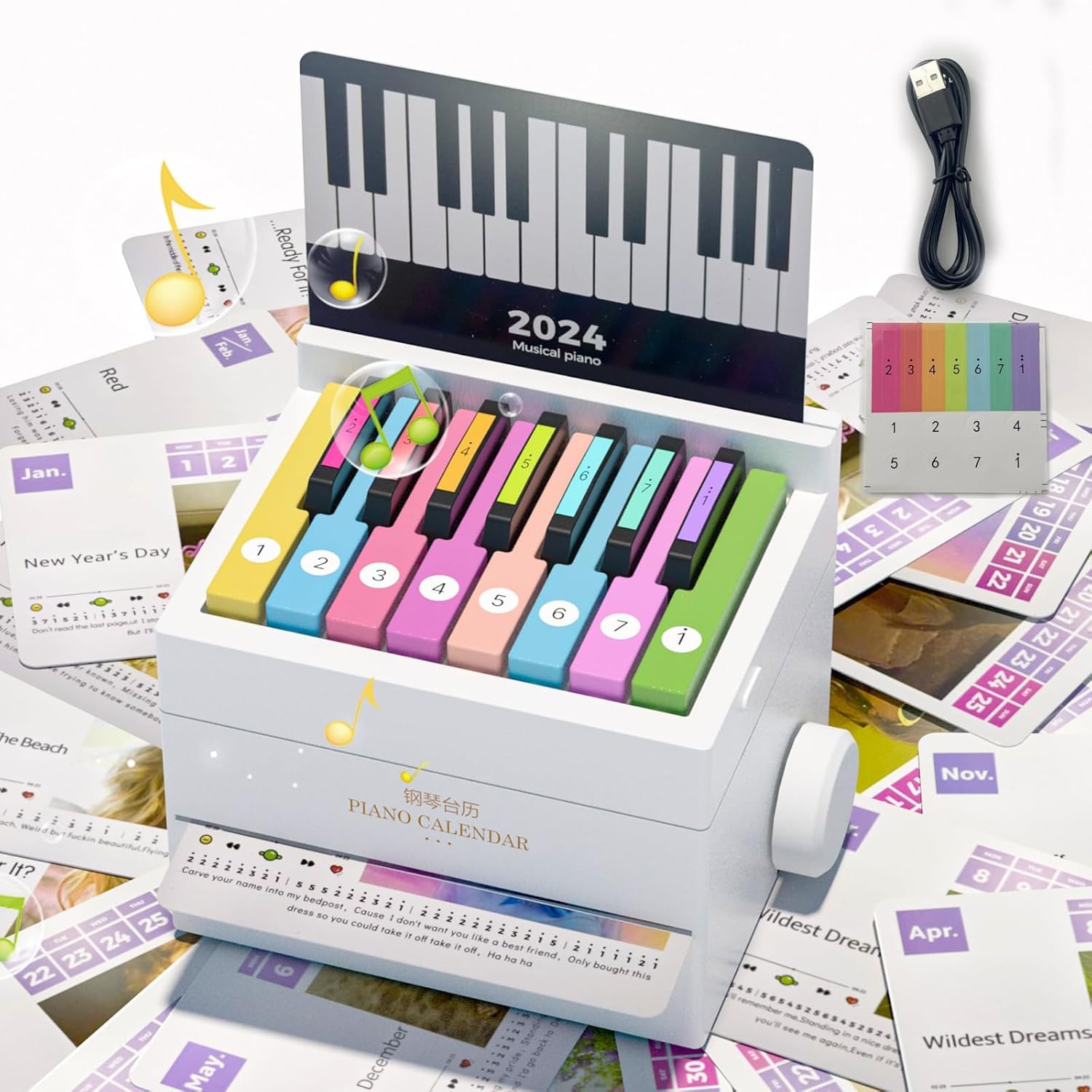 Taylor Swift Mini Piano Kalender, Swift Desktop Peripherie Ornamente - Spielbarer Piano Tischkalender 2024 mit 52 Taylor Swift Songs in 27 Musikkalenderkarten für Swift Fans Geschenk