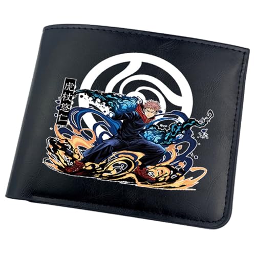 RYNDEX Jujut-su Kais-en Anime-Geldbörsen, Zweifach Gefalteter Geldbörse Klein, PU-Leder Geldbörse Brieftasche Wallet(Color:Black 13)