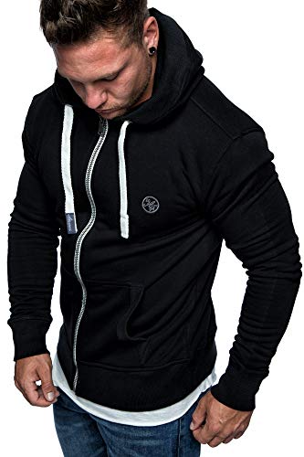 Amaci&Sons Herren Zipper Kapuzenpullover Sweatjacke Pullover Hoodie Sweatshirt 1-04029 Schwarz M