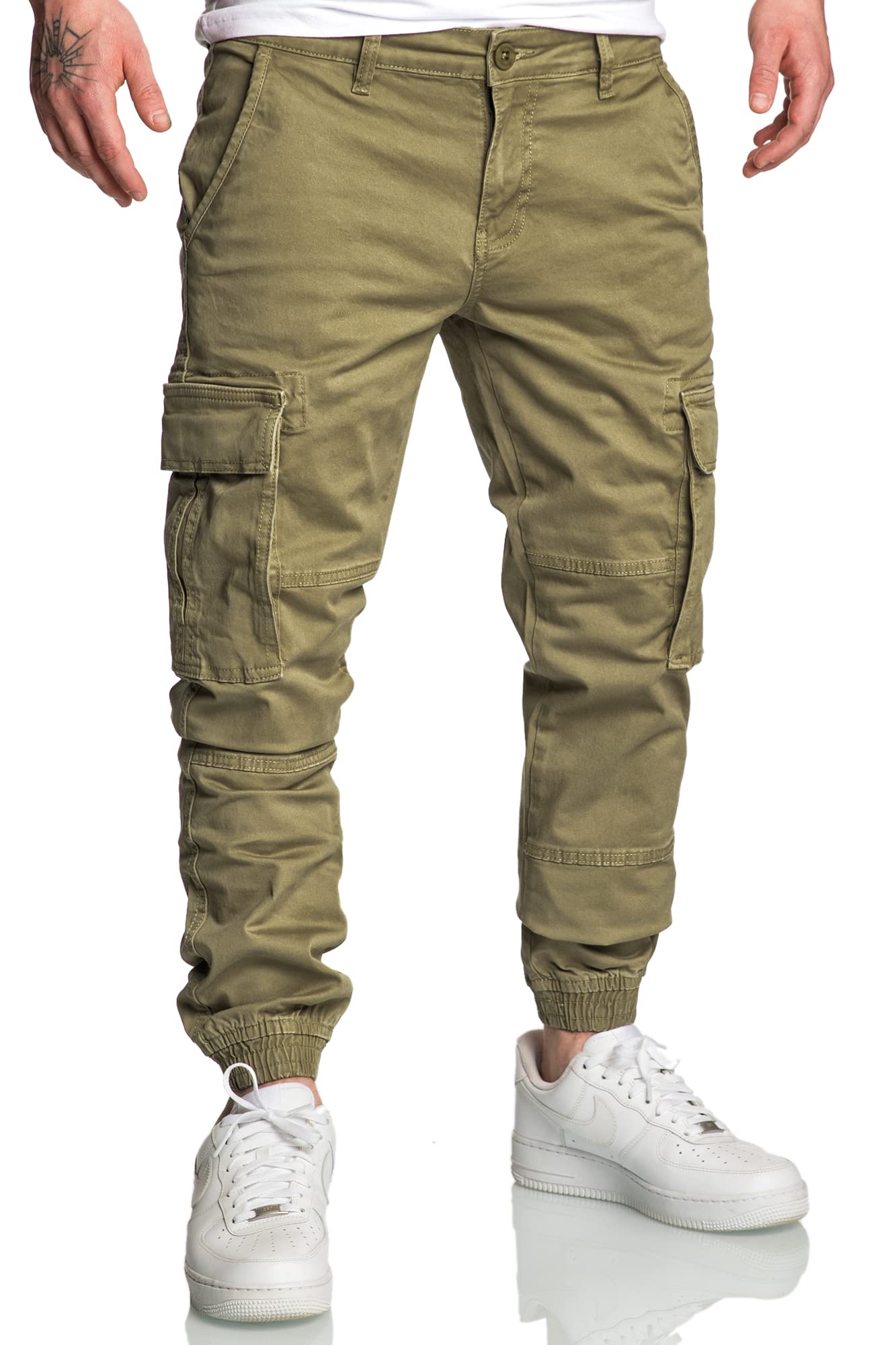 Amaci&Sons Jogger Cargo Herren Chino Jeans Hose 7020 Olive W31